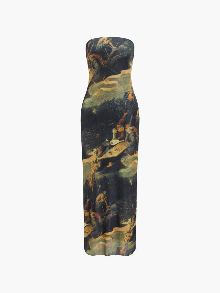 renaissance mesh strapless tube midi dress Renaissance Mesh Strapless Tube Midi Dress