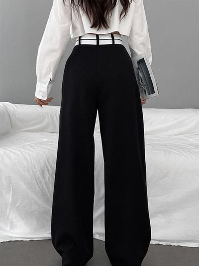 Asymmetrical Contrast Waistband Wide Leg Pants