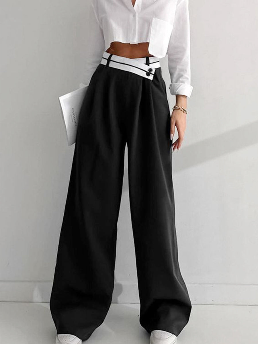 Asymmetrical Contrast Waistband Wide Leg Pants