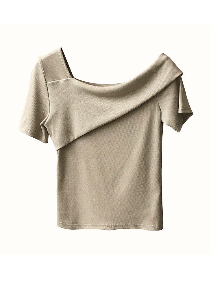 Asymmetric Off-The-Shoulder Fitted Stretch Top