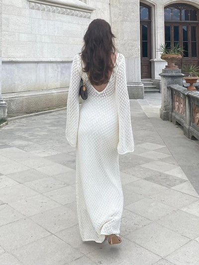 Sexy and Slim Fit V-Neck Knitted Hollow Out Dress