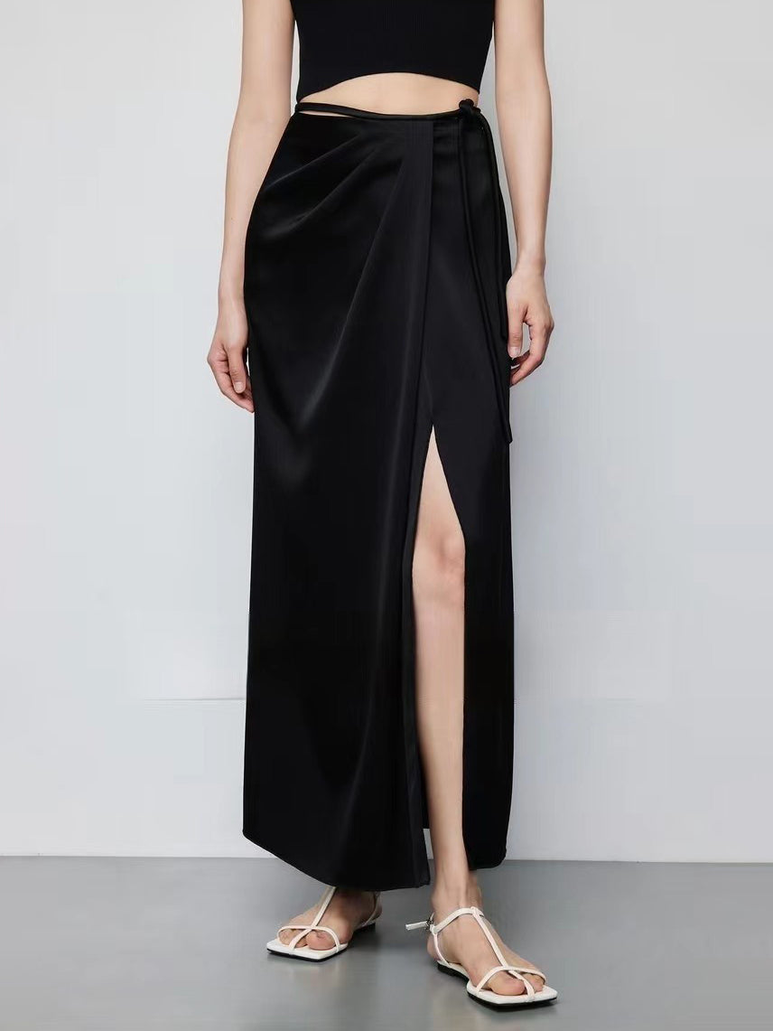 Slit Satin Long Skirt