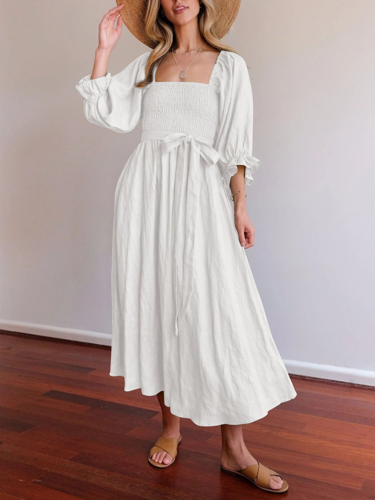 Elegant Linen Dress with Crossed Multi-Way French Tie