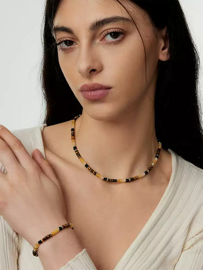 Boho Tiger Eye Stone Layered Beaded Necklace for Good Luck