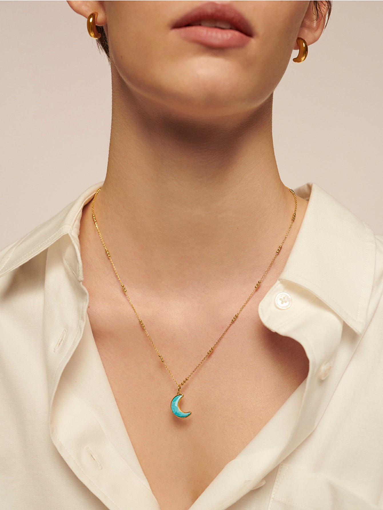 Boho Style Amazonite Moon Pendant Necklace - Perfect for Layering & Vacation Travel