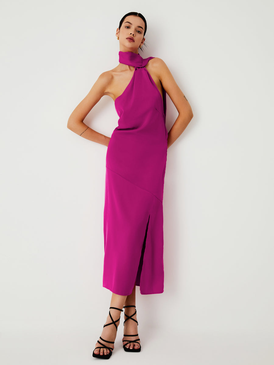 Satin Zippered Open Back Midi Dress