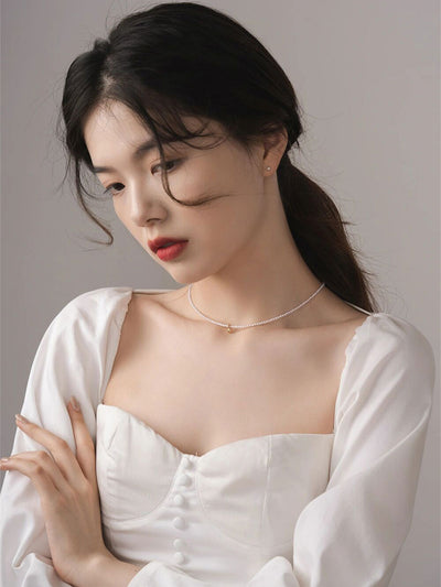 Elegant Natural Round Freshwater Rice Pearl Necklace