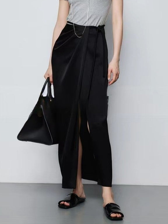 Slit Satin Long Skirt