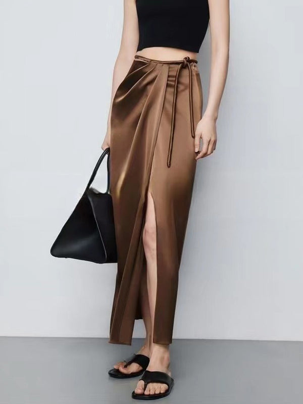 Slit Satin Long Skirt