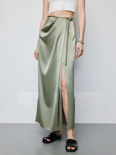 Slit Satin Long Skirt