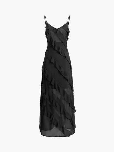 Ladder Ruffle Zippered Maxi Dress