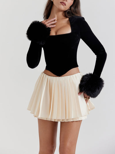 Velvet Corset Pleated Mini Skirt Set