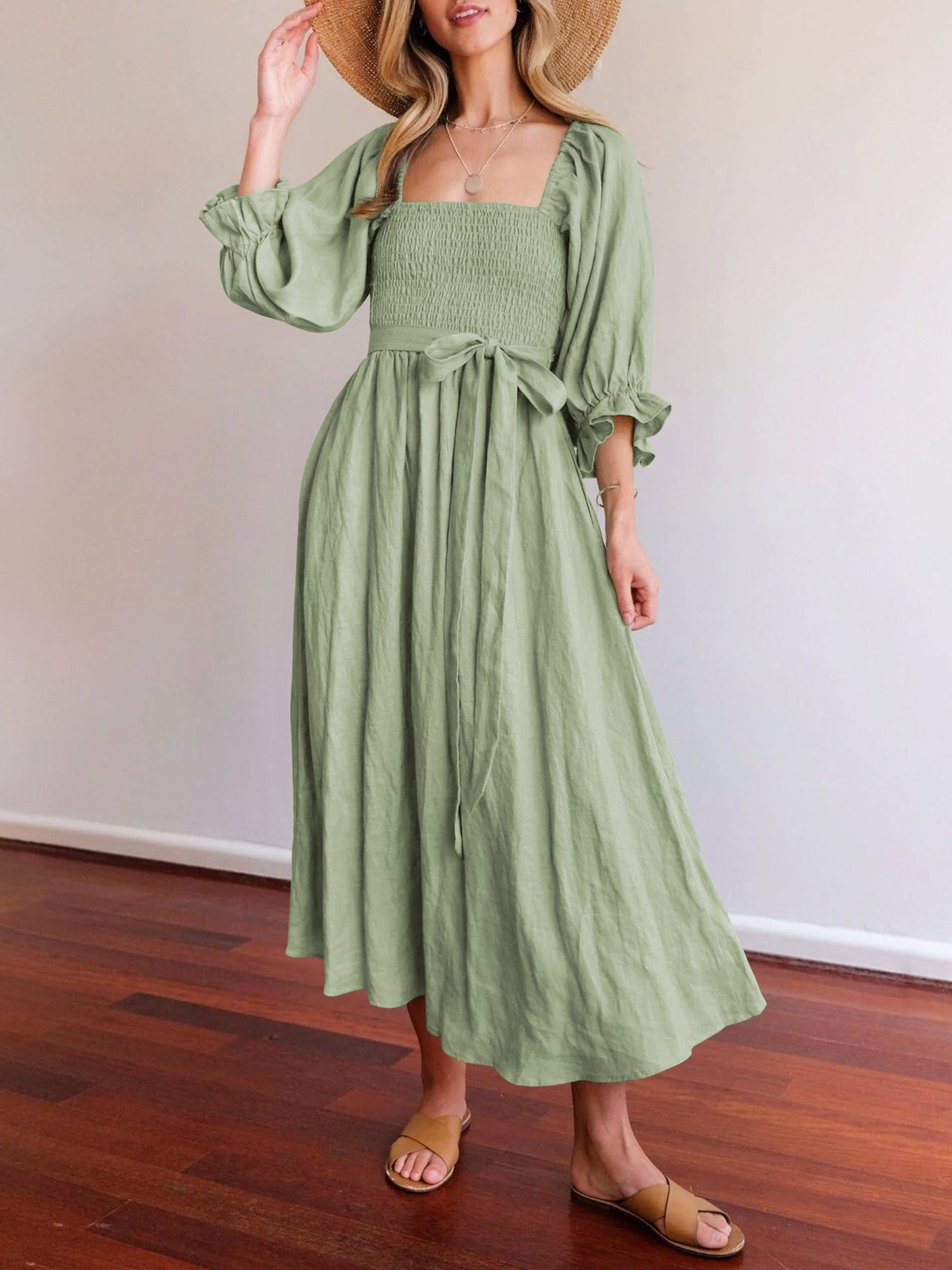 Elegant Linen Dress with Crossed Multi-Way French Tie