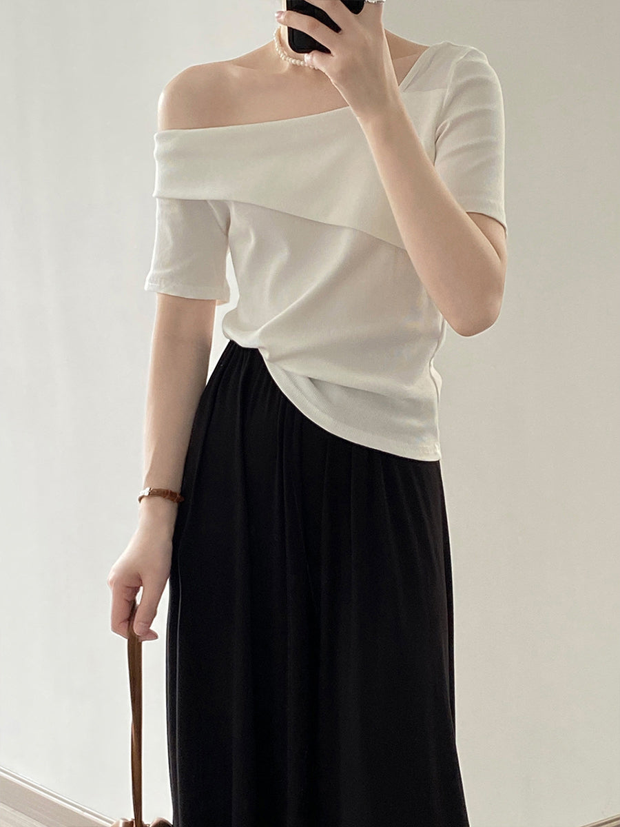 Asymmetric Off-The-Shoulder Fitted Stretch Top