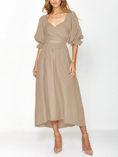 Elegant Linen Dress with Crossed Multi-Way French Tie