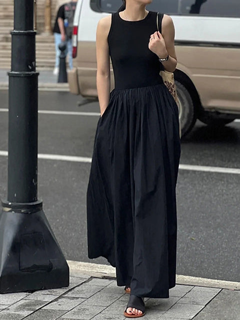 Crew Neck Knit Tank Top Panel Dress