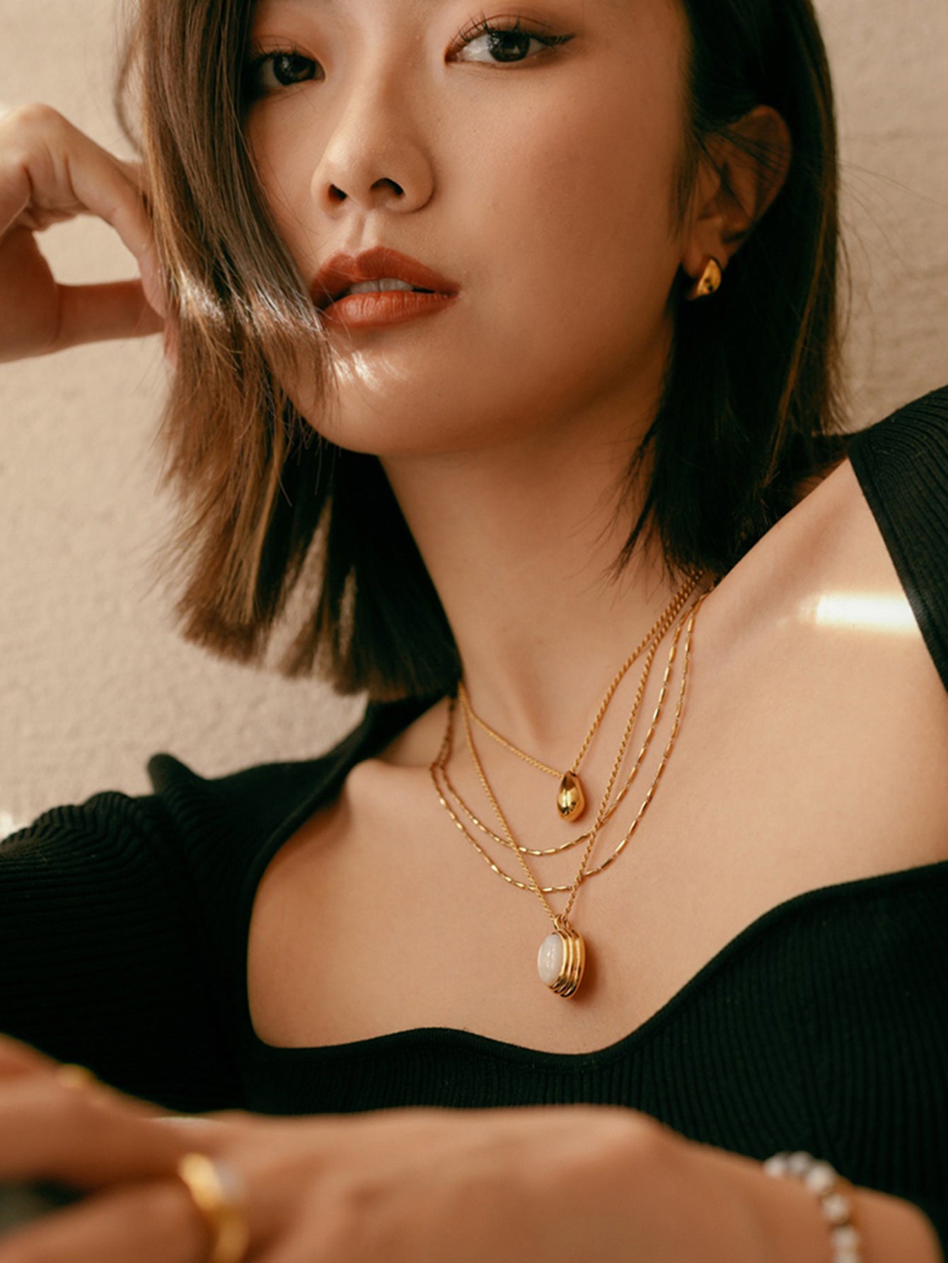 Minimalist Gold Bead Layered Necklace for Women