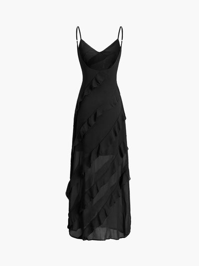 Ladder Ruffle Zippered Maxi Dress