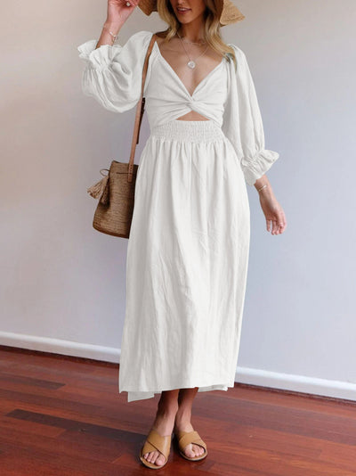 Elegant Linen Dress with Crossed Multi-Way French Tie