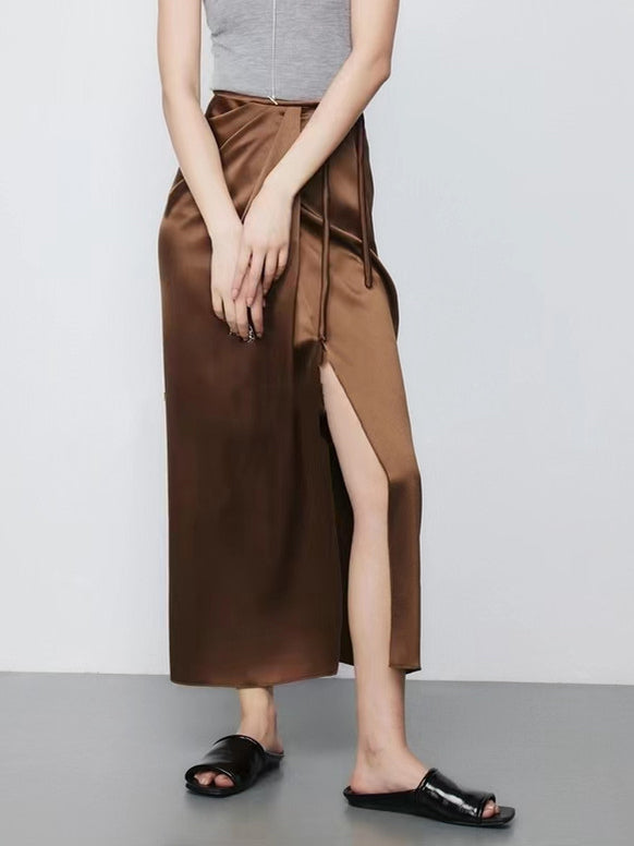 Slit Satin Long Skirt