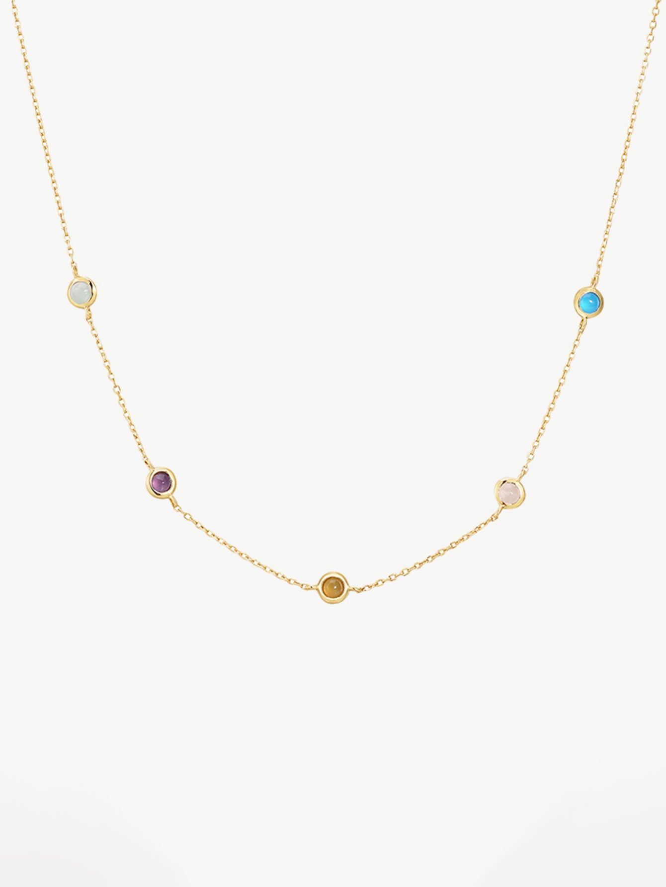 Gold Chain Beaded Colorful Natural Stone Crystal Agate Necklace