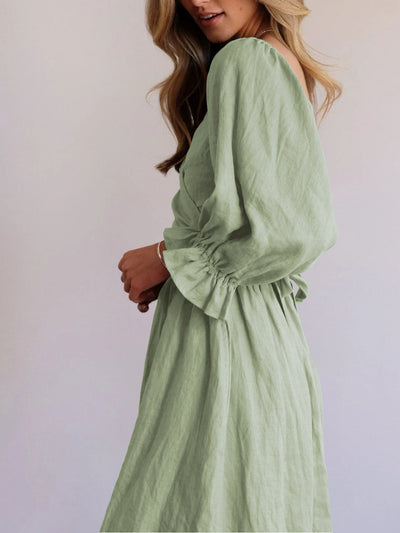 Elegant Linen Dress with Crossed Multi-Way French Tie