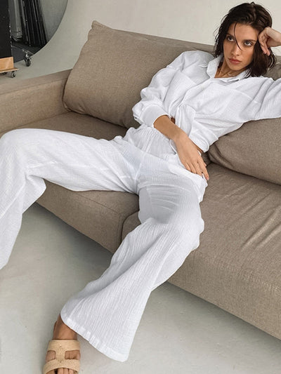 Oversized Linen Tied Two Piece Pants Set