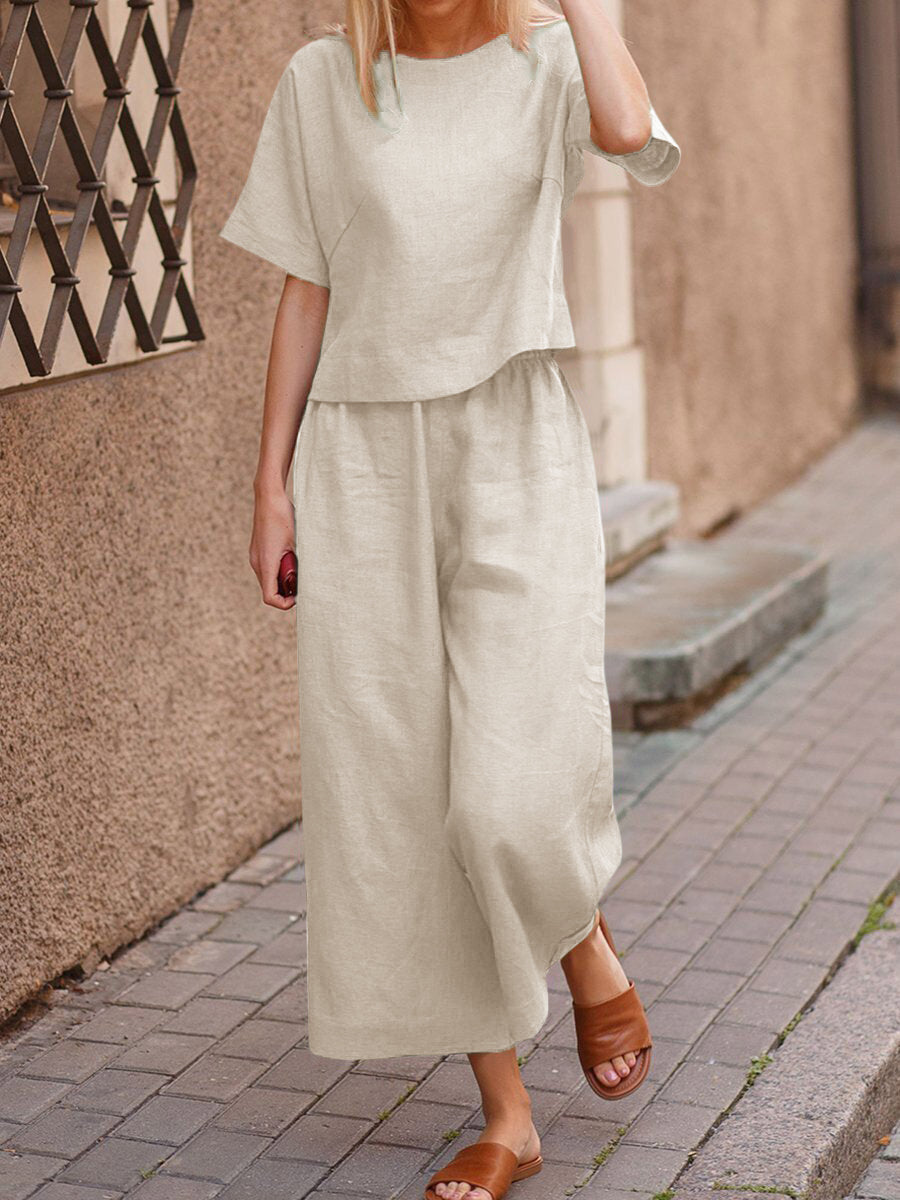 Linen Round Neck Two-pieces Sets