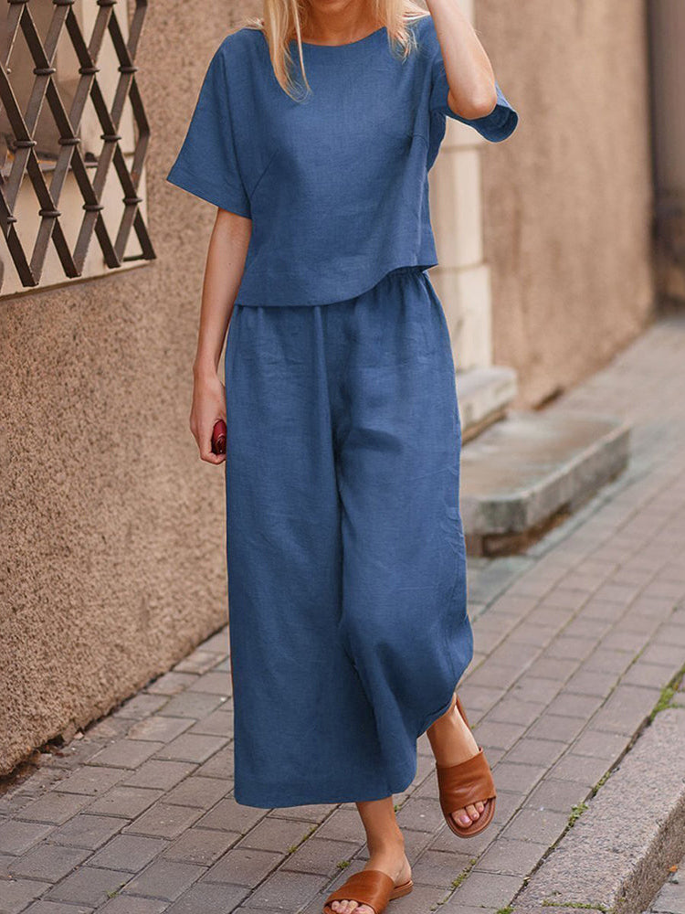 Linen Round Neck Two-pieces Sets