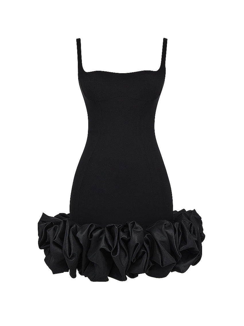 Elegant Bodycon Square Neckline Ruffle Hem Mini Dress