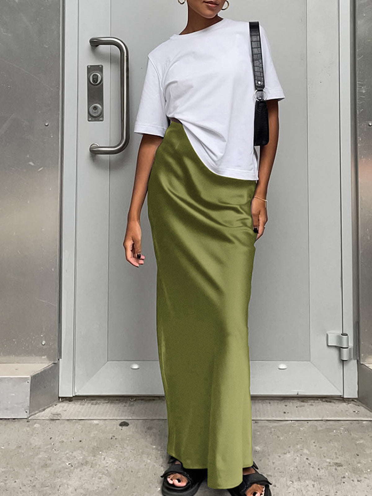 Utility Satin Long Skirt