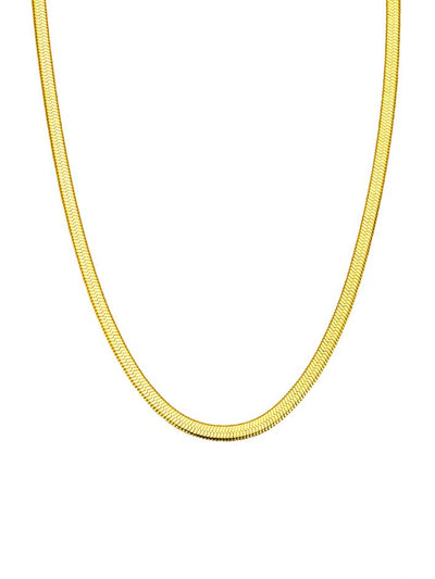 18k Gold Plated Single Layer Flat Snake Chain Necklace