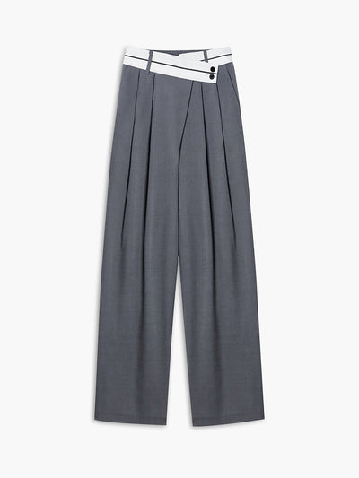 Asymmetrical Contrast Waistband Wide Leg Pants