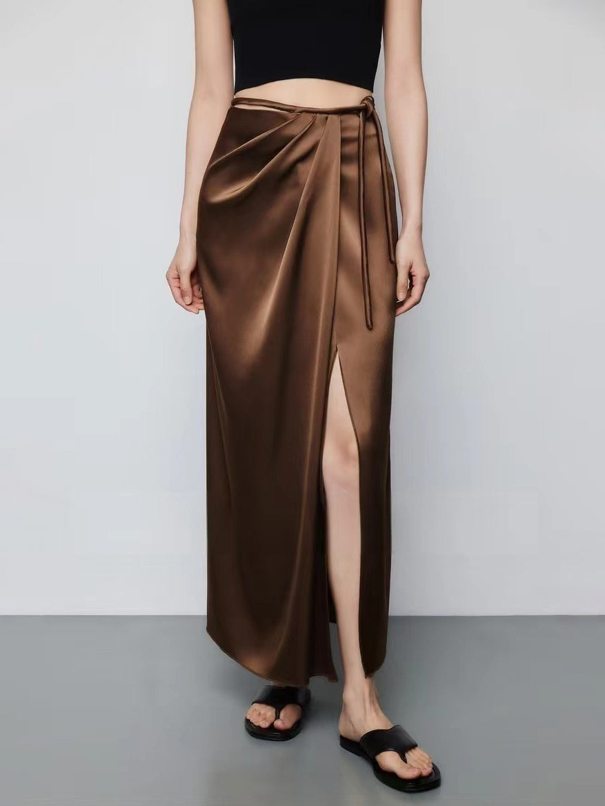 Slit Satin Long Skirt