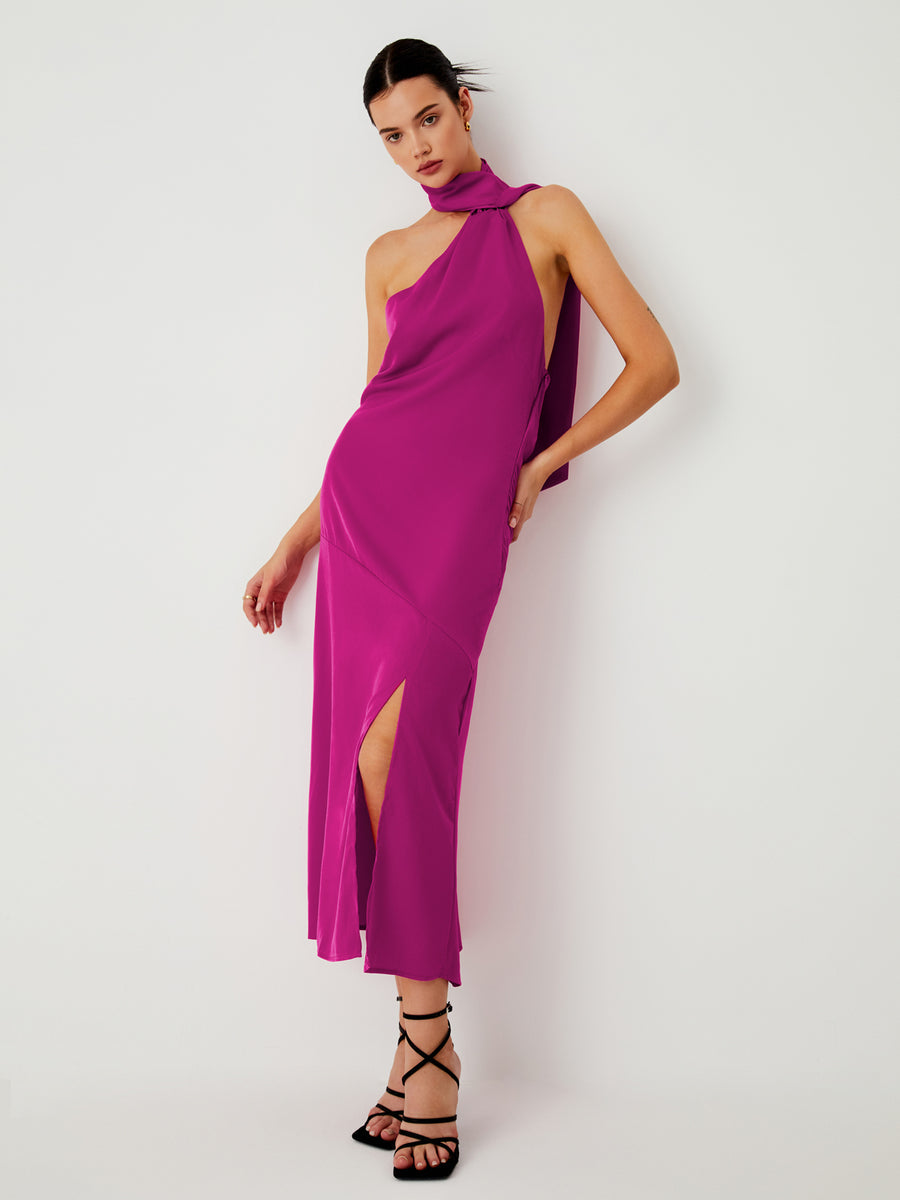 Satin Zippered Open Back Midi Dress