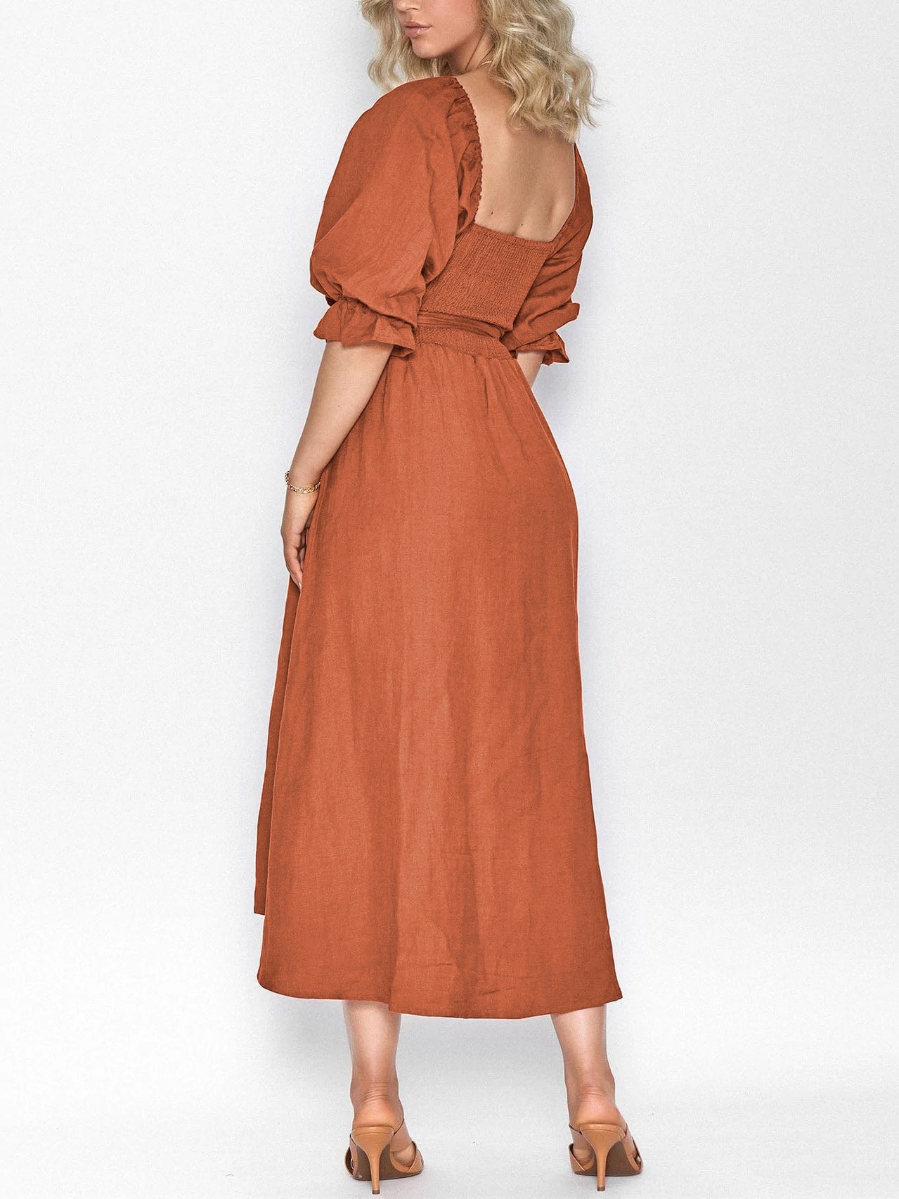 Elegant Linen Dress with Crossed Multi-Way French Tie