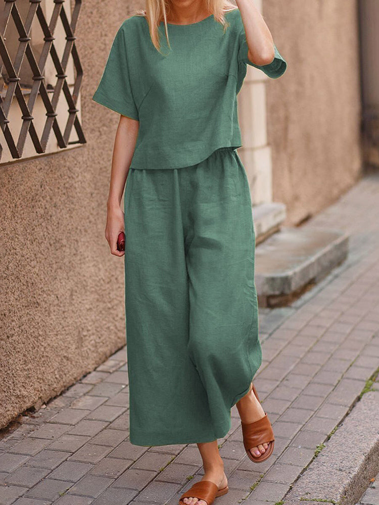 Linen Round Neck Two-pieces Sets