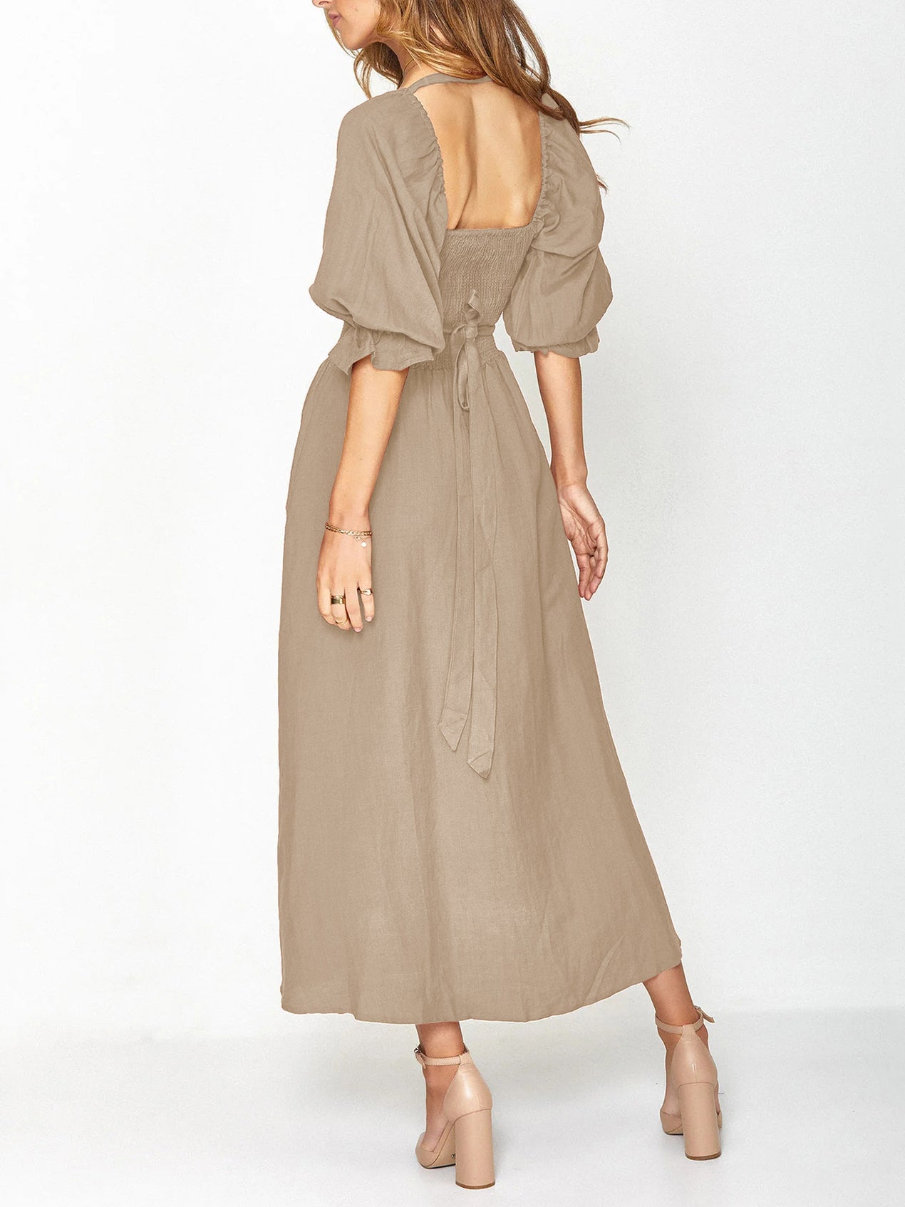 Elegant Linen Dress with Crossed Multi-Way French Tie