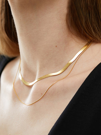 Elegant Double Chain Snake Bone Clavicle Necklace in 18K Gold Plating - Ideal for Formal and Casual Occasions