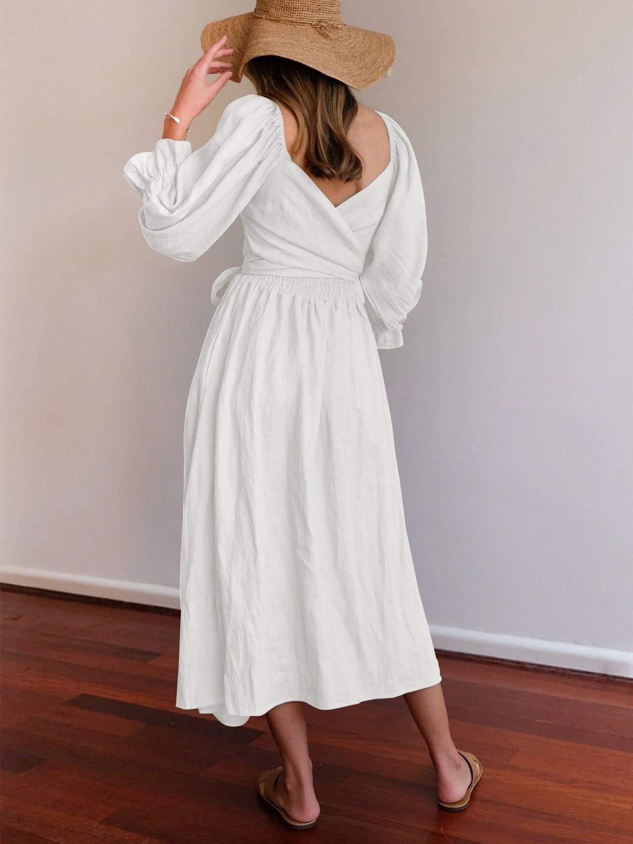 Elegant Linen Dress with Crossed Multi-Way French Tie