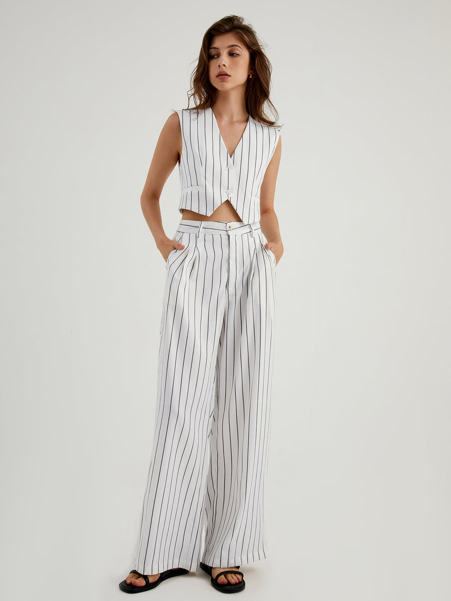 Striped Tank Top and Wide Leg Pants Set