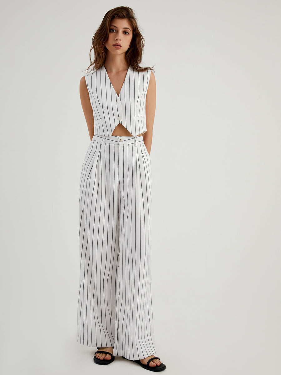 Striped Tank Top and Wide Leg Pants Set