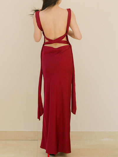 Red Open Back Long Dress