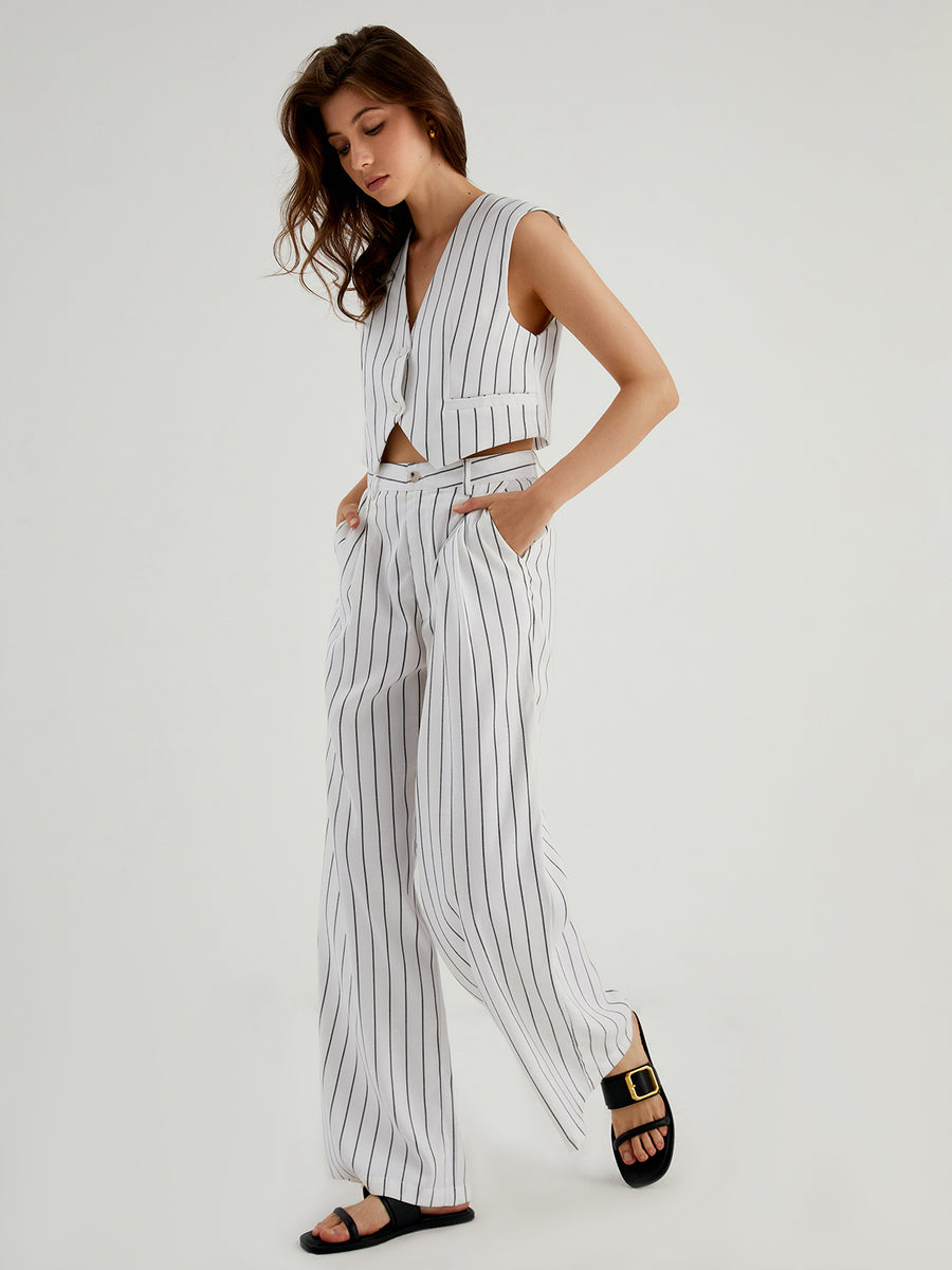 Striped Tank Top and Wide Leg Pants Set