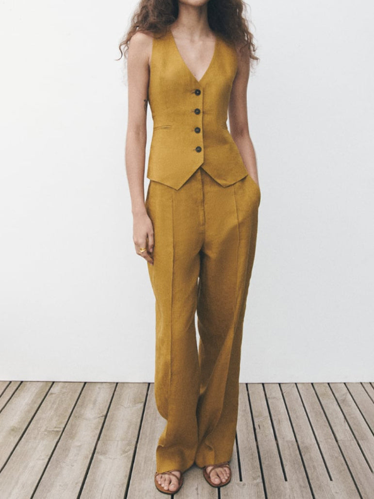 Vest and Wide Leg Pants Set