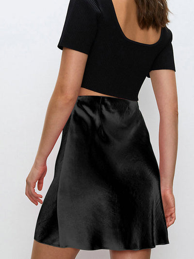 High Waisted Satin Short Skirt