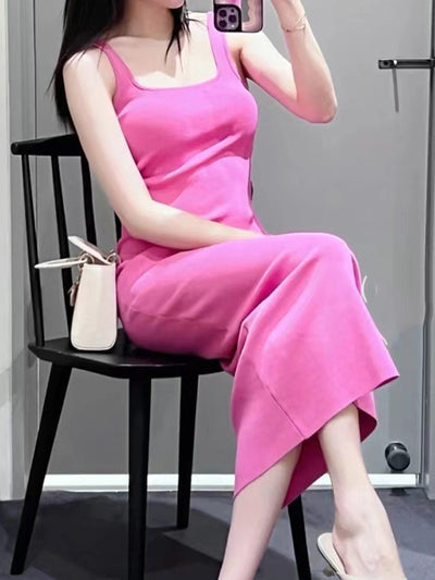 Slim Low Neck Sleeveless Knitted Midi Dress