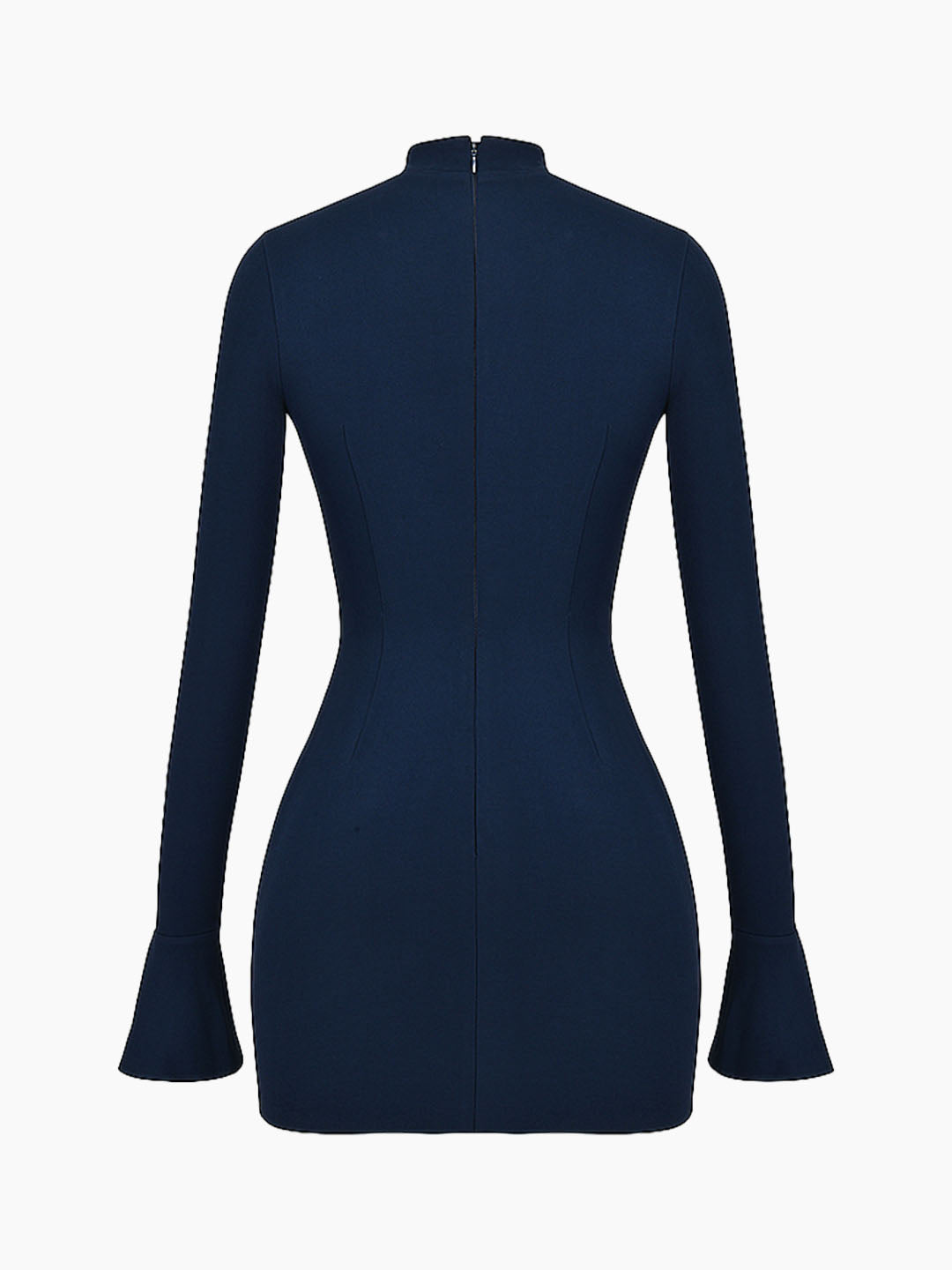 High Neckline Long Sleeve Pocket Mini Dress