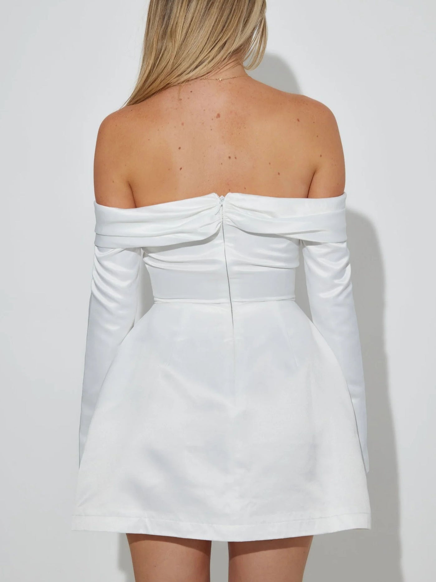 Satin Off Shoulder A-line Long Sleeve Mini Dress