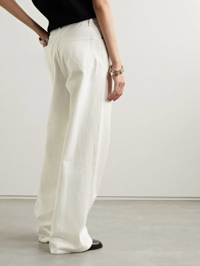 White Denim Cotton Wide Leg Pants